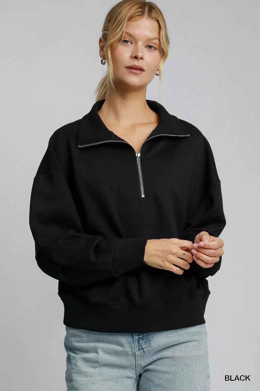 Half-Zip Drop Shoulder Sweatshirt in black