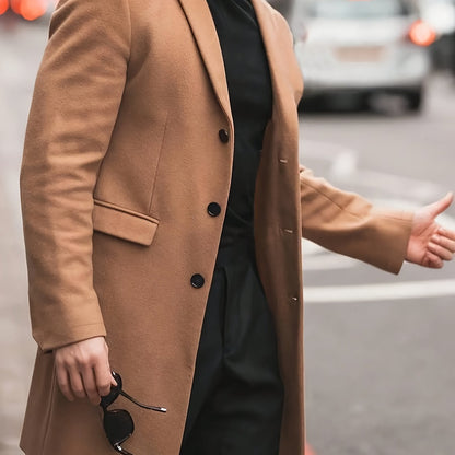 Men’s Mid-Length Overcoat — Single-Breasted, Business-Casual, Fall/Winter