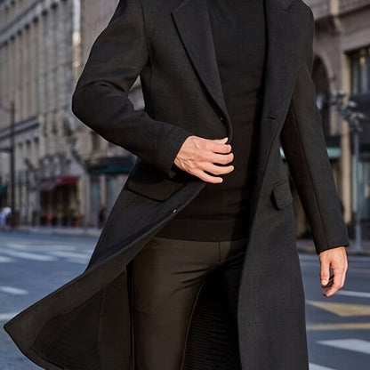 Men’s Mid-Length Overcoat — Single-Breasted, Business-Casual, Fall/Winter