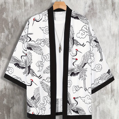 Men Casual Kimonos Japanese Style Letter Print Haori Yukata Cardigan Summer Women Harajuku Loose Fit Open Front Shirts