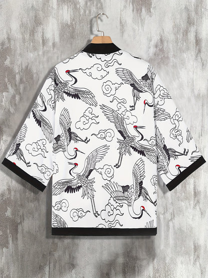 Men Casual Kimonos Japanese Style Letter Print Haori Yukata Cardigan Summer Women Harajuku Loose Fit Open Front Shirts