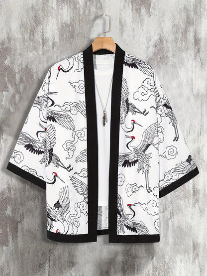 Men Casual Kimonos Japanese Style Letter Print Haori Yukata Cardigan Summer Women Harajuku Loose Fit Open Front Shirts