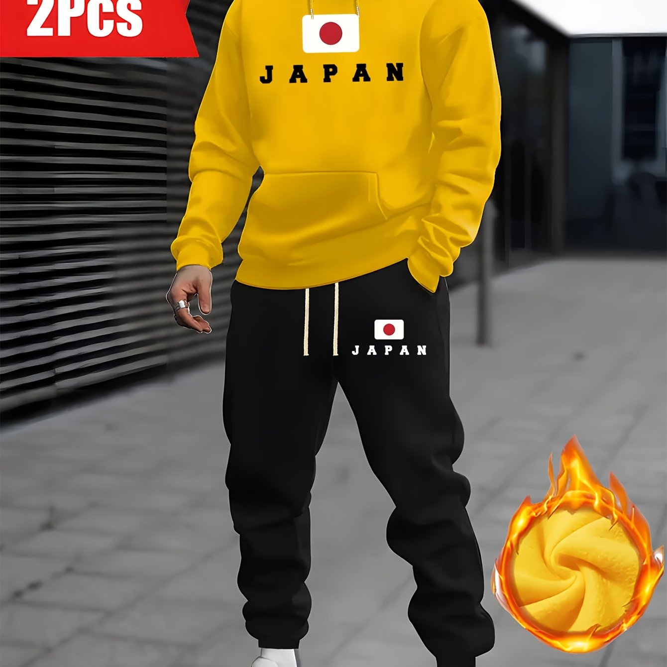 Men’s Japanese Print Hoodie & Jogger Set — Long-Sleeve Tracksuit with Pockets