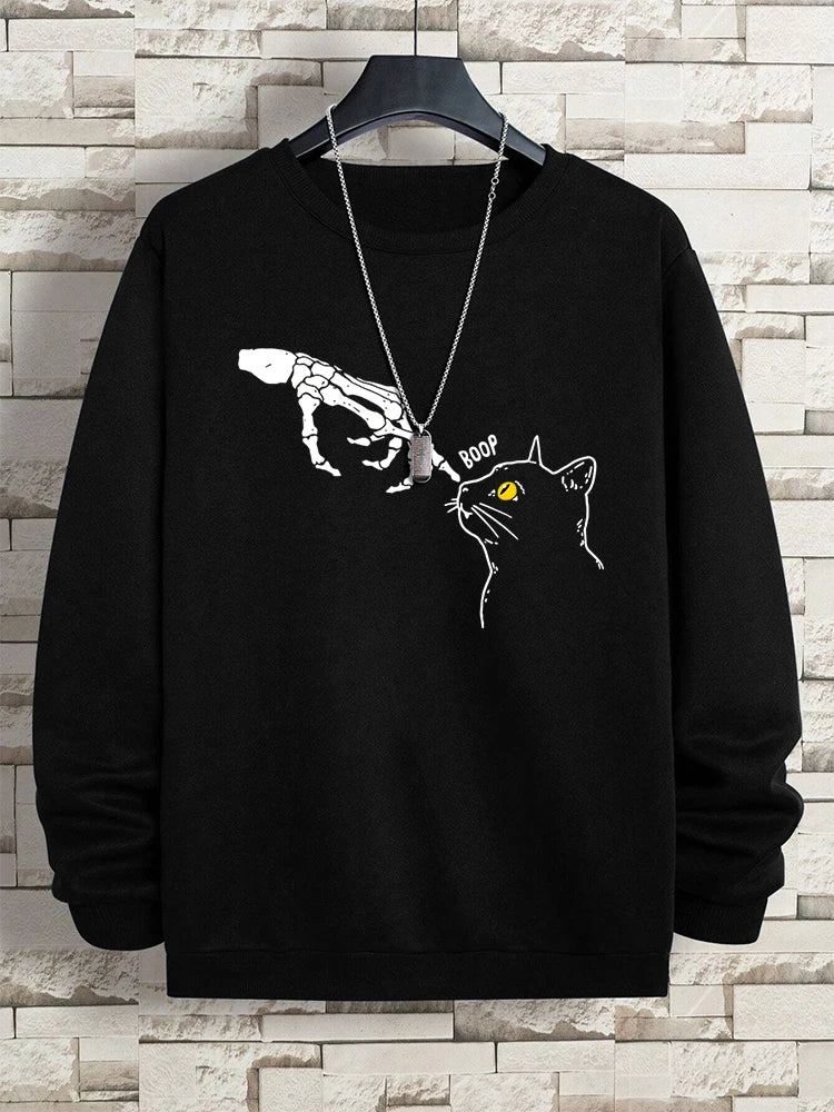 Funny Finger Cat Nose Boop Men Sweatshirt Autumn Fleece Fleece Hoody Hip Hop Soft Casual Oversized Clothing Fashion Hoodies