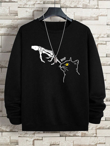 Funny Finger Cat Nose Boop Men Sweatshirt Autumn Fleece Fleece Hoody Hip Hop Soft Casual Oversized Clothing Fashion Hoodies