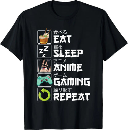 Eat Sleep Anime Gaming Repeat  Anime Manga Custom Printed Graphic T Shirts