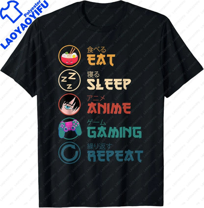 Eat Sleep Anime Gaming Repeat  Anime Manga Custom Printed Graphic T Shirts
