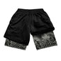 Gym Workout Running 2 in 1 Shorts for Men Stylish 3D Print Compression Shorts wih Pockets Summer Athletic Quick Dry Breathable