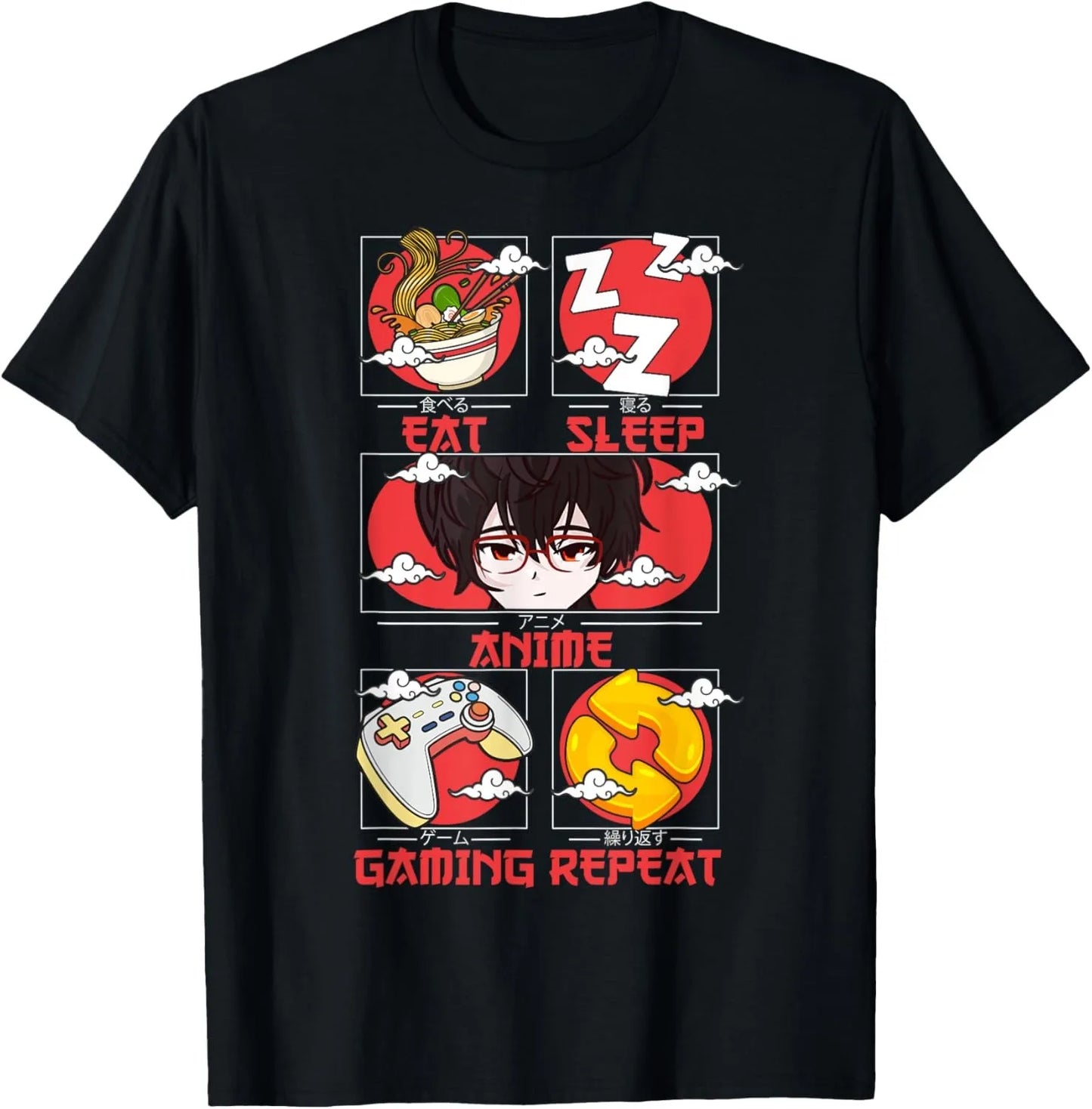 Eat Sleep Anime Gaming Repeat  Anime Manga Custom Printed Graphic T Shirts