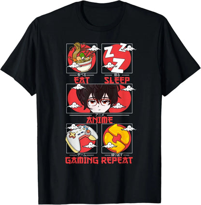 Eat Sleep Anime Gaming Repeat  Anime Manga Custom Printed Graphic T Shirts