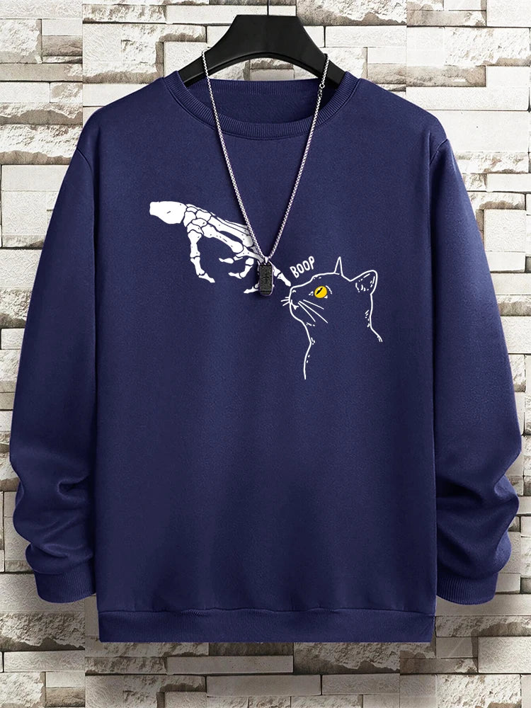 Funny Finger Cat Nose Boop Men Sweatshirt Autumn Fleece Fleece Hoody Hip Hop Soft Casual Oversized Clothing Fashion Hoodies