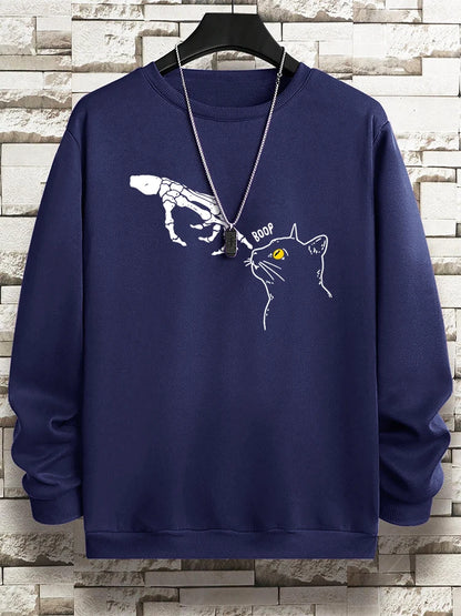 Funny Finger Cat Nose Boop Men Sweatshirt Autumn Fleece Fleece Hoody Hip Hop Soft Casual Oversized Clothing Fashion Hoodies