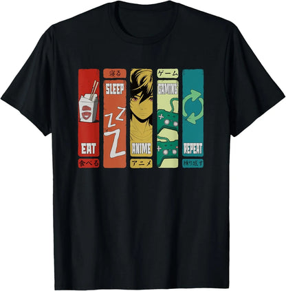 Eat Sleep Anime Gaming Repeat  Anime Manga Custom Printed Graphic T Shirts