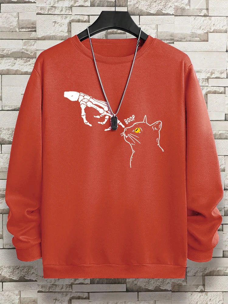 Funny Finger Cat Nose Boop Men Sweatshirt Autumn Fleece Fleece Hoody Hip Hop Soft Casual Oversized Clothing Fashion Hoodies