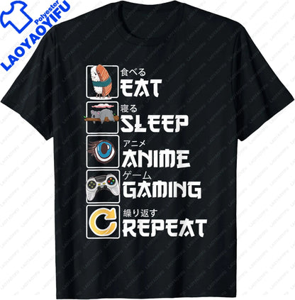 Eat Sleep Anime Gaming Repeat  Anime Manga Custom Printed Graphic T Shirts
