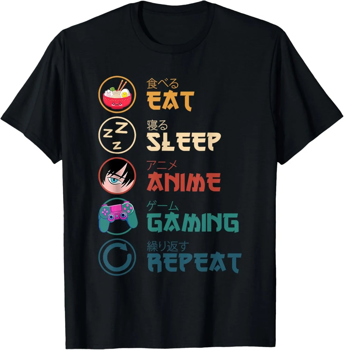 Eat Sleep Anime Gaming Repeat  Anime Manga Custom Printed Graphic T Shirts