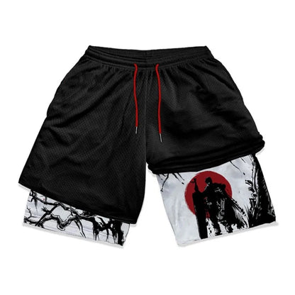 Gym Workout Running 2 in 1 Shorts for Men Stylish 3D Print Compression Shorts wih Pockets Summer Athletic Quick Dry Breathable