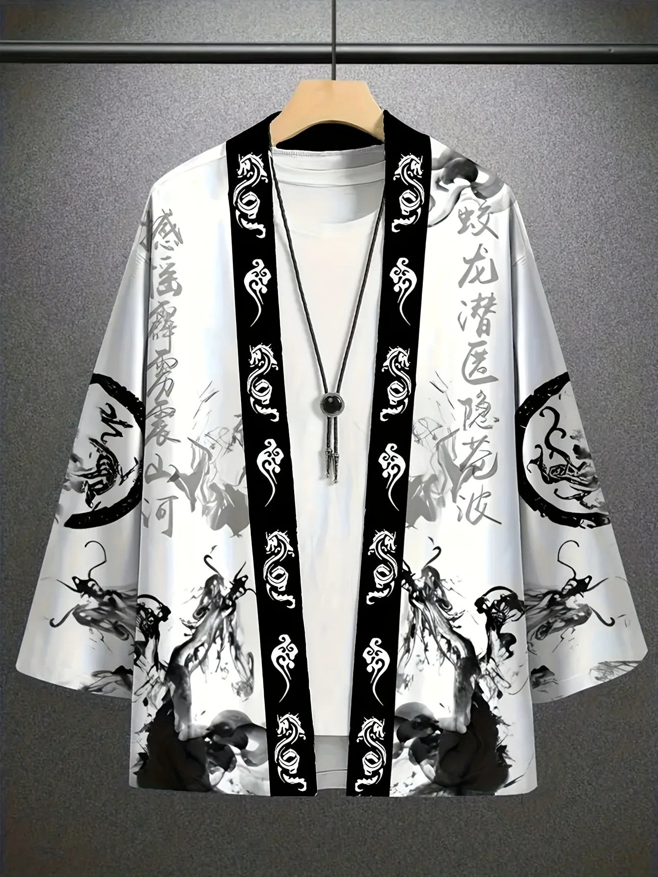 Men's Ink Dragon Totem Cape Print Loose-Fit Kimono Daily Wear Men's Japanese Traditional Kimono Mens Cape Kimono Style