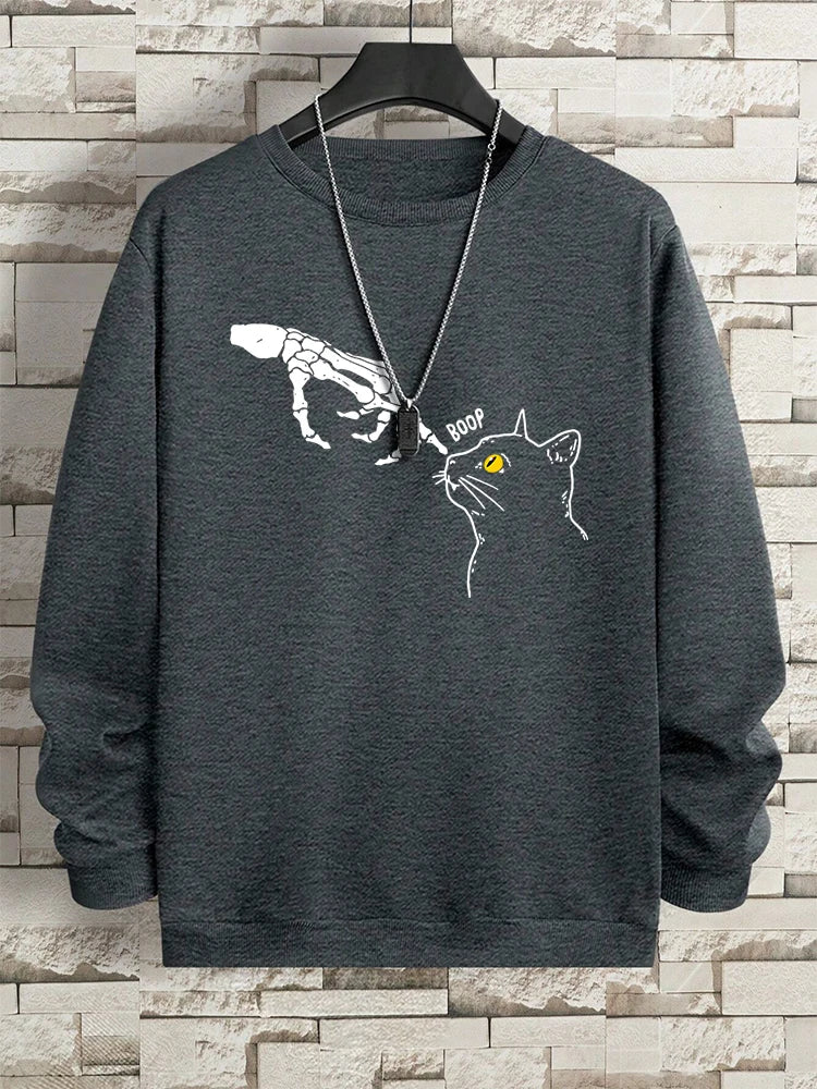 Funny Finger Cat Nose Boop Men Sweatshirt Autumn Fleece Fleece Hoody Hip Hop Soft Casual Oversized Clothing Fashion Hoodies