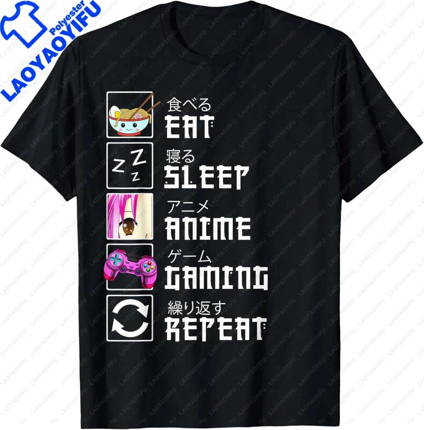 Eat Sleep Anime Gaming Repeat  Anime Manga Custom Printed Graphic T Shirts
