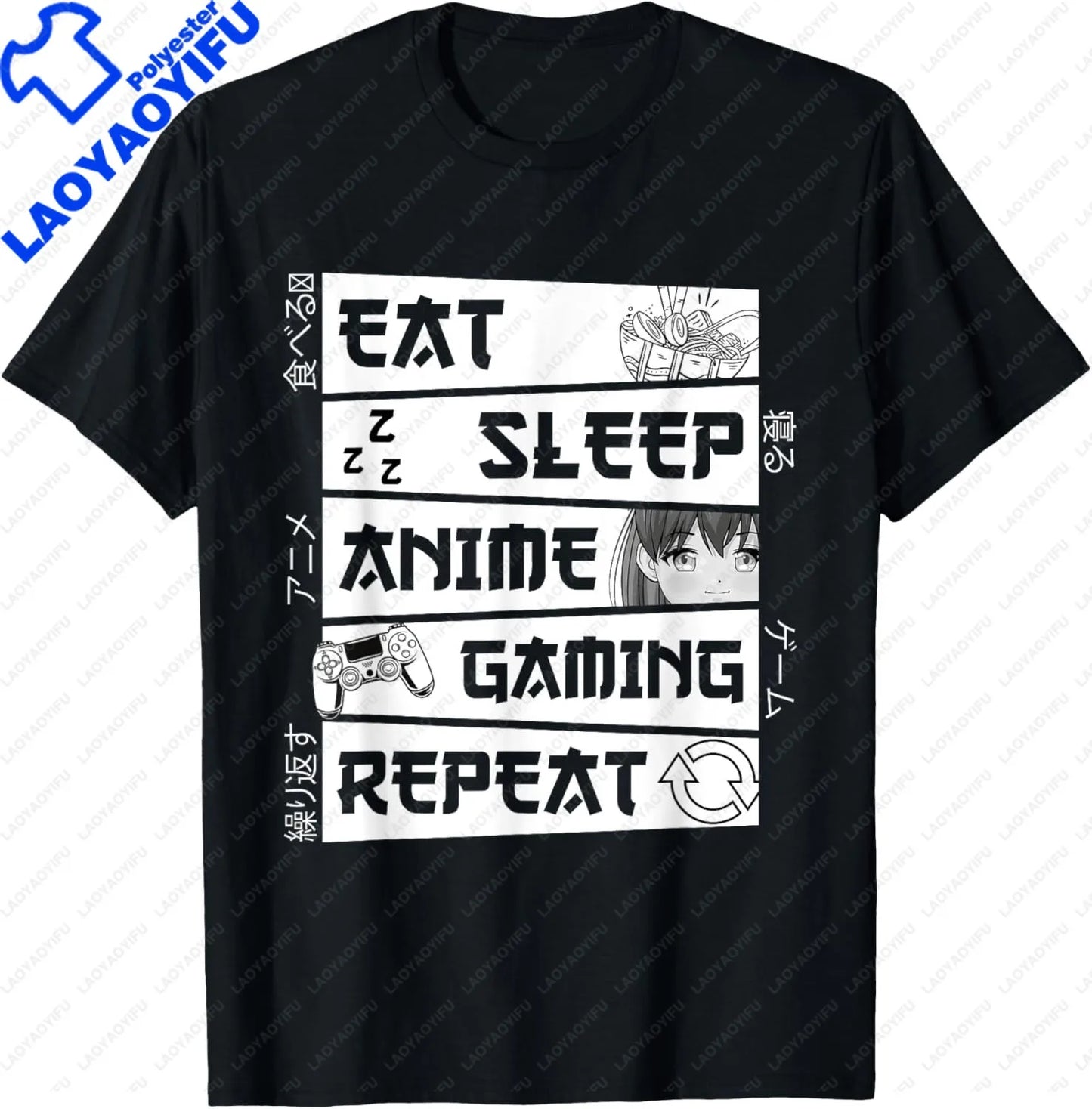 Eat Sleep Anime Gaming Repeat  Anime Manga Custom Printed Graphic T Shirts