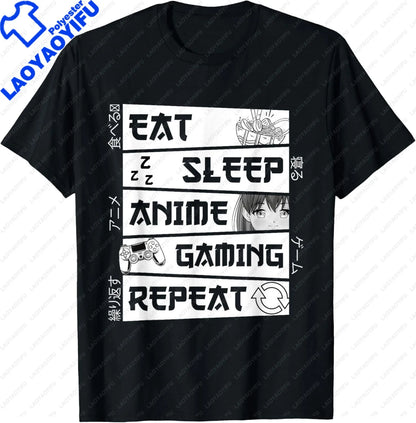 Eat Sleep Anime Gaming Repeat  Anime Manga Custom Printed Graphic T Shirts