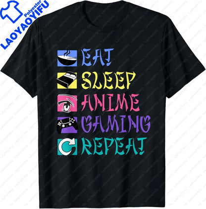 Eat Sleep Anime Gaming Repeat  Anime Manga Custom Printed Graphic T Shirts
