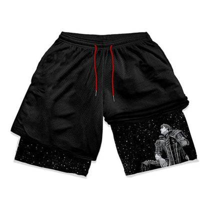 Gym Workout Running 2 in 1 Shorts for Men Stylish 3D Print Compression Shorts wih Pockets Summer Athletic Quick Dry Breathable