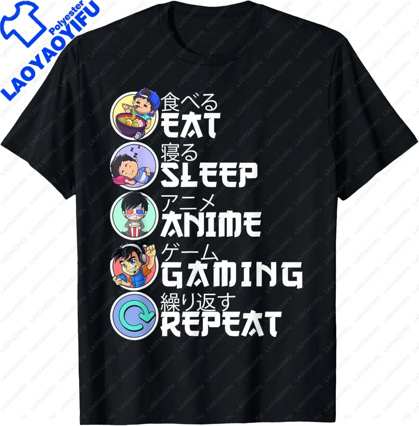 Eat Sleep Anime Gaming Repeat  Anime Manga Custom Printed Graphic T Shirts