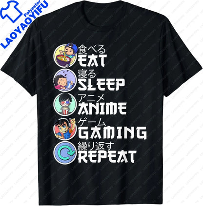 Eat Sleep Anime Gaming Repeat  Anime Manga Custom Printed Graphic T Shirts