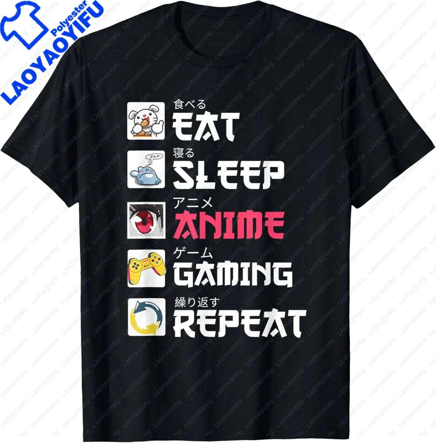 Eat Sleep Anime Gaming Repeat  Anime Manga Custom Printed Graphic T Shirts