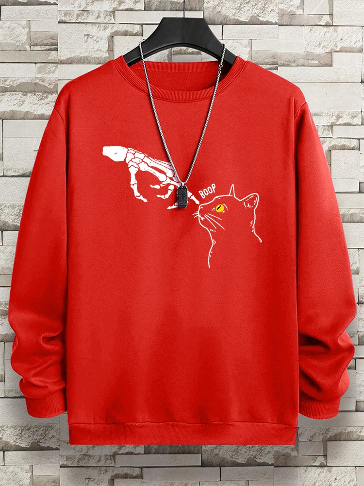 Funny Finger Cat Nose Boop Men Sweatshirt Autumn Fleece Fleece Hoody Hip Hop Soft Casual Oversized Clothing Fashion Hoodies