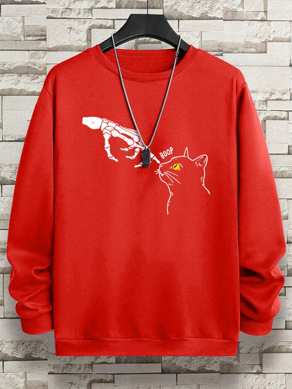 Funny Finger Cat Nose Boop Men Sweatshirt Autumn Fleece Fleece Hoody Hip Hop Soft Casual Oversized Clothing Fashion Hoodies