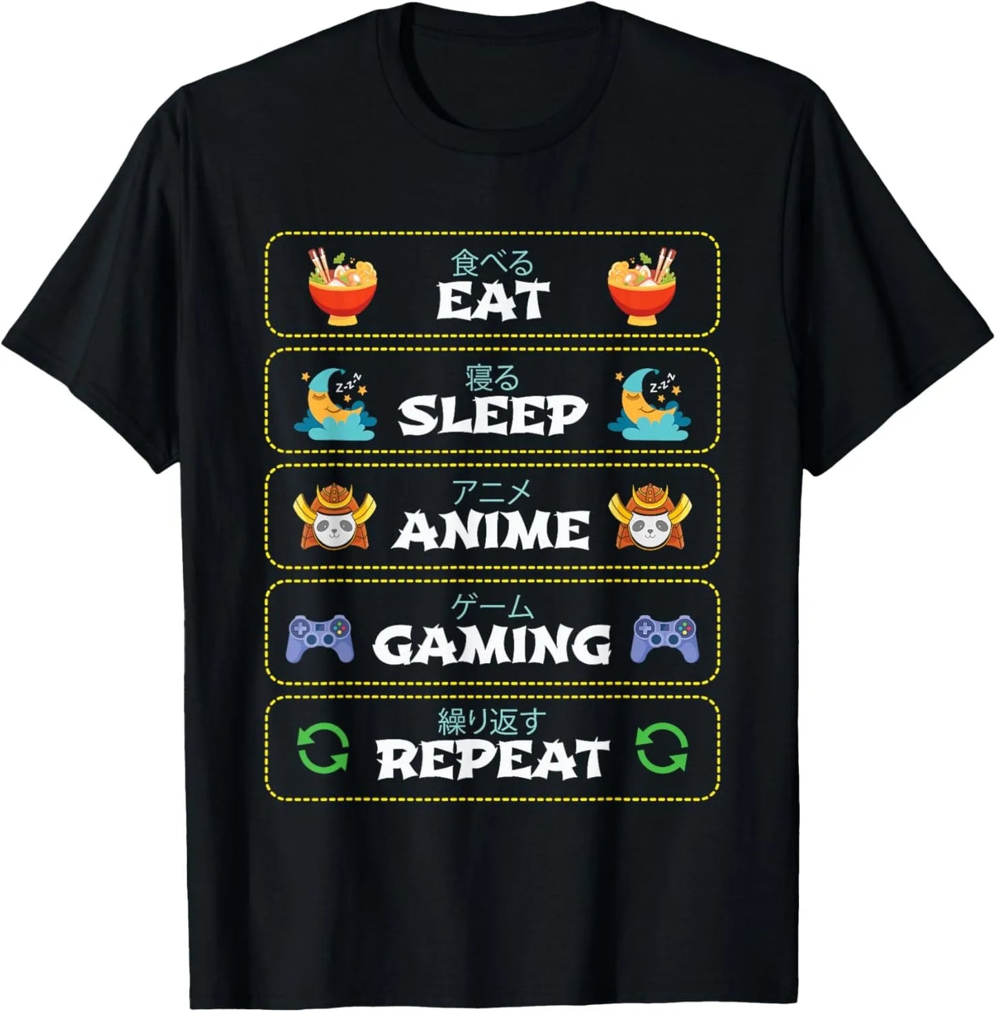 Eat Sleep Anime Gaming Repeat  Anime Manga Custom Printed Graphic T Shirts