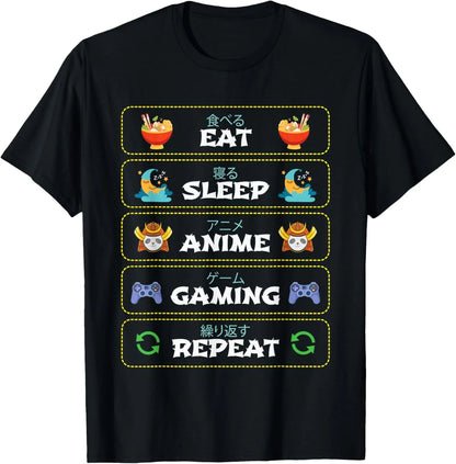 Eat Sleep Anime Gaming Repeat  Anime Manga Custom Printed Graphic T Shirts