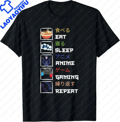 Eat Sleep Anime Gaming Repeat  Anime Manga Custom Printed Graphic T Shirts