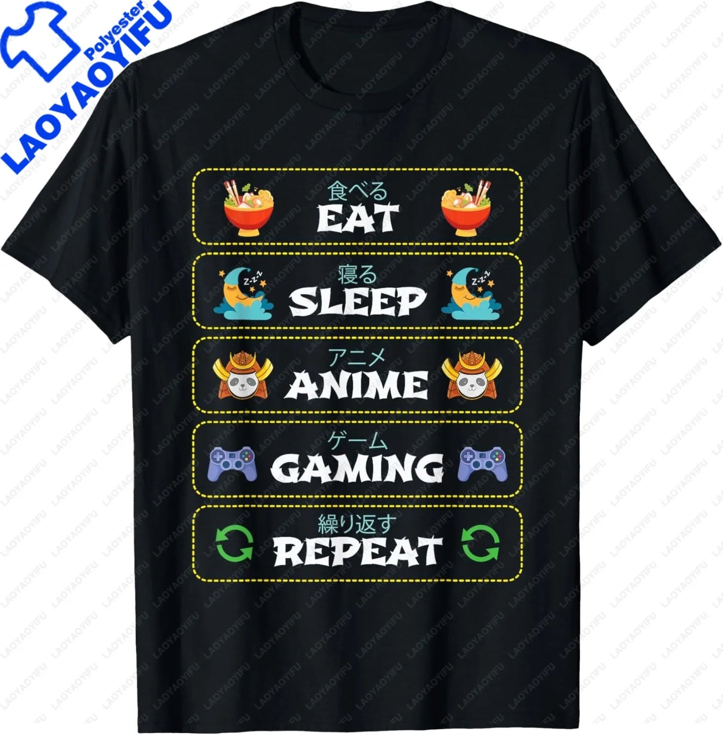 Eat Sleep Anime Gaming Repeat  Anime Manga Custom Printed Graphic T Shirts
