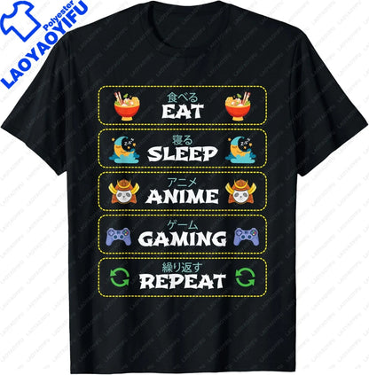 Eat Sleep Anime Gaming Repeat  Anime Manga Custom Printed Graphic T Shirts