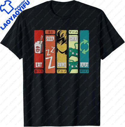 Eat Sleep Anime Gaming Repeat  Anime Manga Custom Printed Graphic T Shirts