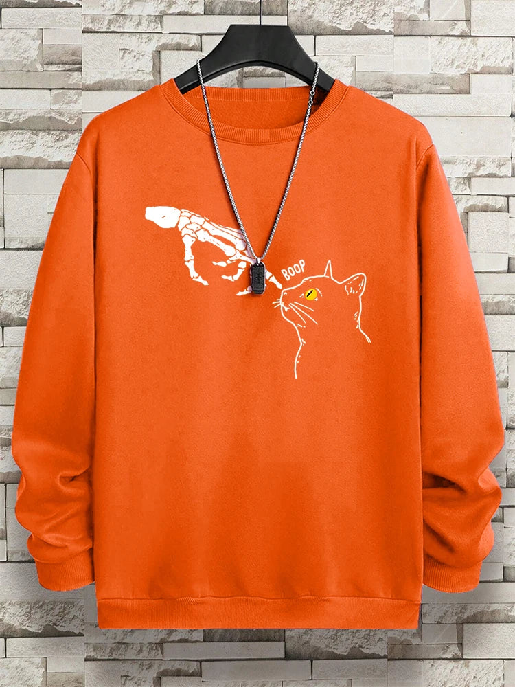 Funny Finger Cat Nose Boop Men Sweatshirt Autumn Fleece Fleece Hoody Hip Hop Soft Casual Oversized Clothing Fashion Hoodies