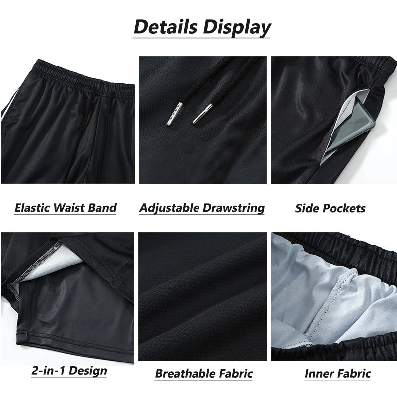 Gym Workout Running 2 in 1 Shorts for Men Stylish 3D Print Compression Shorts wih Pockets Summer Athletic Quick Dry Breathable