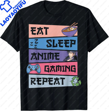 Eat Sleep Anime Gaming Repeat  Anime Manga Custom Printed Graphic T Shirts