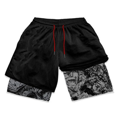 Gym Workout Running 2 in 1 Shorts for Men Stylish 3D Print Compression Shorts wih Pockets Summer Athletic Quick Dry Breathable