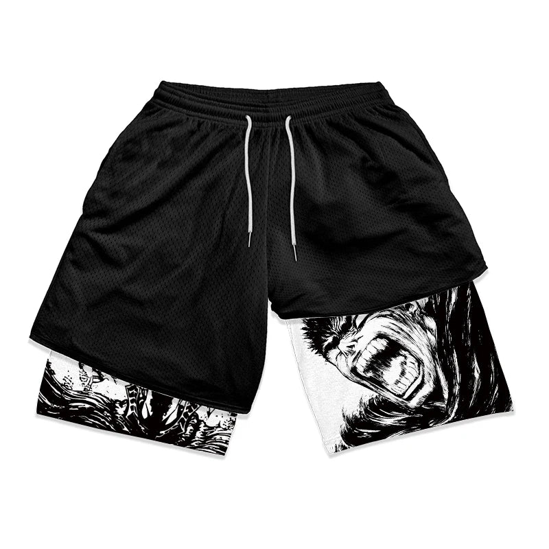 Gym Workout Running 2 in 1 Shorts for Men Stylish 3D Print Compression Shorts wih Pockets Summer Athletic Quick Dry Breathable