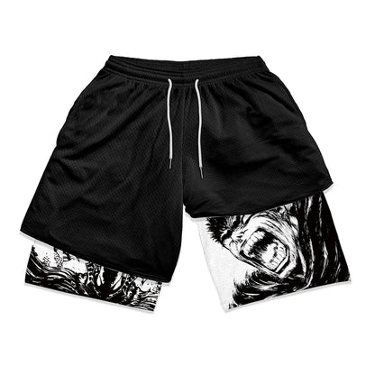 Gym Workout Running 2 in 1 Shorts for Men Stylish 3D Print Compression Shorts wih Pockets Summer Athletic Quick Dry Breathable