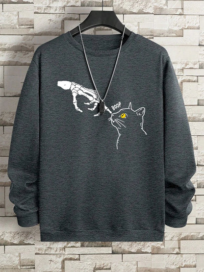 Funny Finger Cat Nose Boop Men Sweatshirt Autumn Fleece Fleece Hoody Hip Hop Soft Casual Oversized Clothing Fashion Hoodies