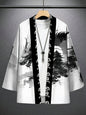 Men's Ink Dragon Totem Cape Print Loose-Fit Kimono Daily Wear Men's Japanese Traditional Kimono Mens Cape Kimono Style