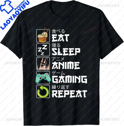 Eat Sleep Anime Gaming Repeat  Anime Manga Custom Printed Graphic T Shirts