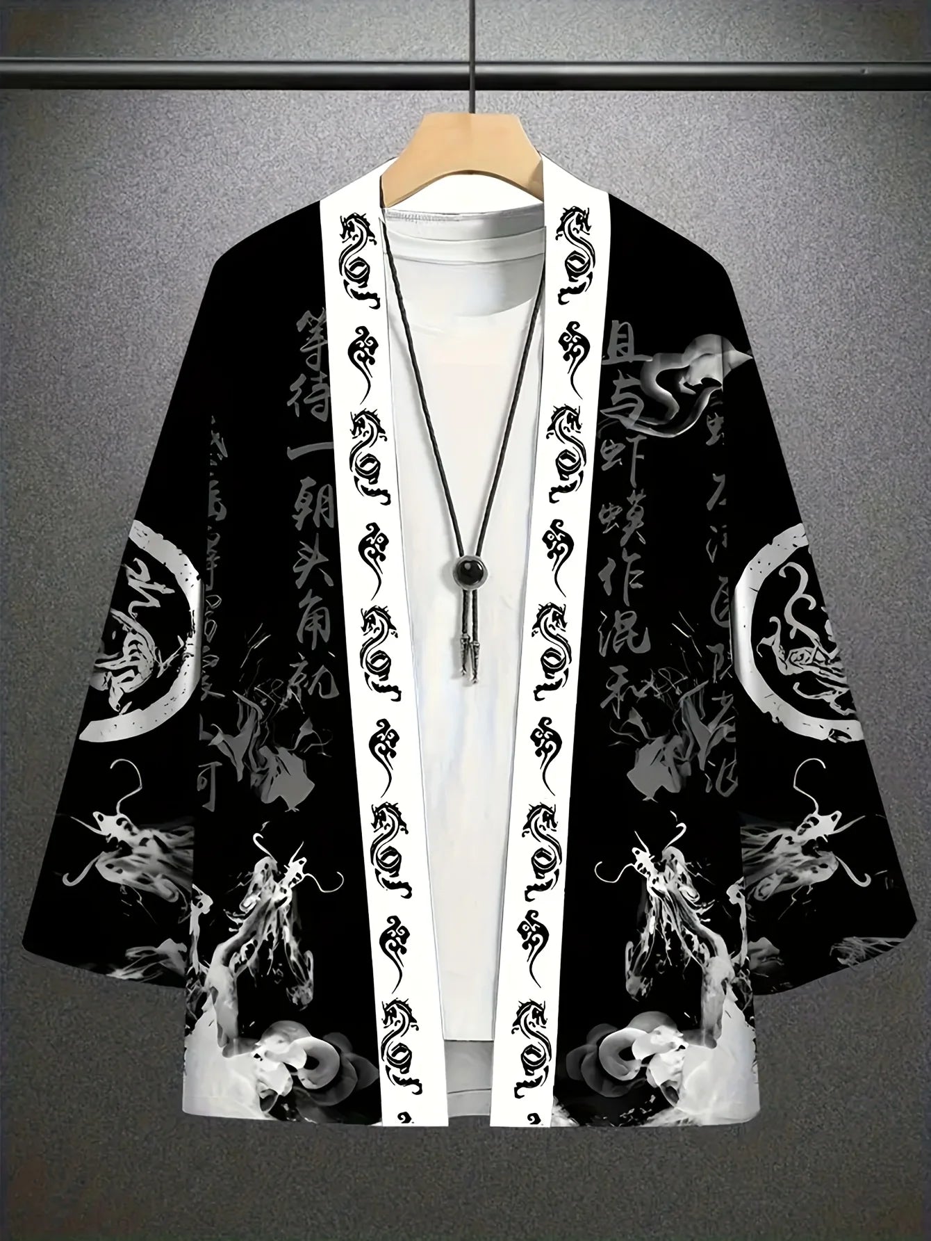 Men's Ink Dragon Totem Cape Print Loose-Fit Kimono Daily Wear Men's Japanese Traditional Kimono Mens Cape Kimono Style