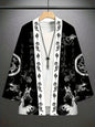 Men's Ink Dragon Totem Cape Print Loose-Fit Kimono Daily Wear Men's Japanese Traditional Kimono Mens Cape Kimono Style